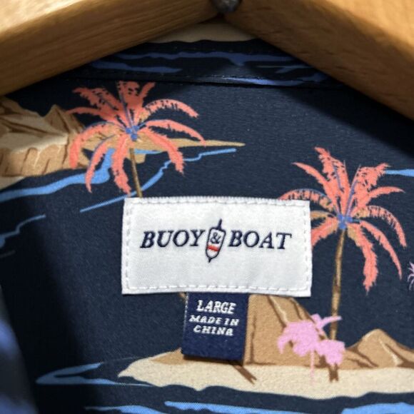 Buoy Boat Blue Men's Short Sleeve Button Shirt Hula Hawaiian Large - Picture 2 of 12